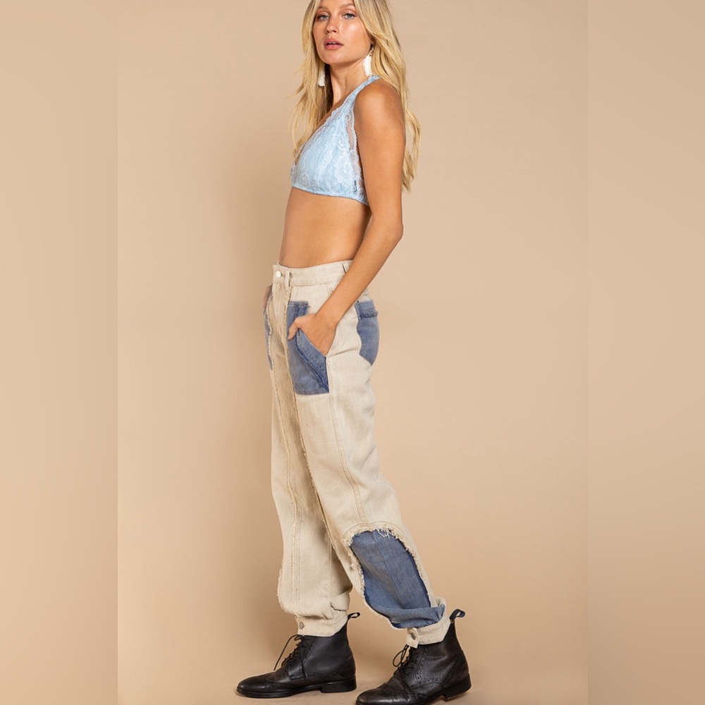 Pol Two-Tone Denim Patchwork Pants - image 5